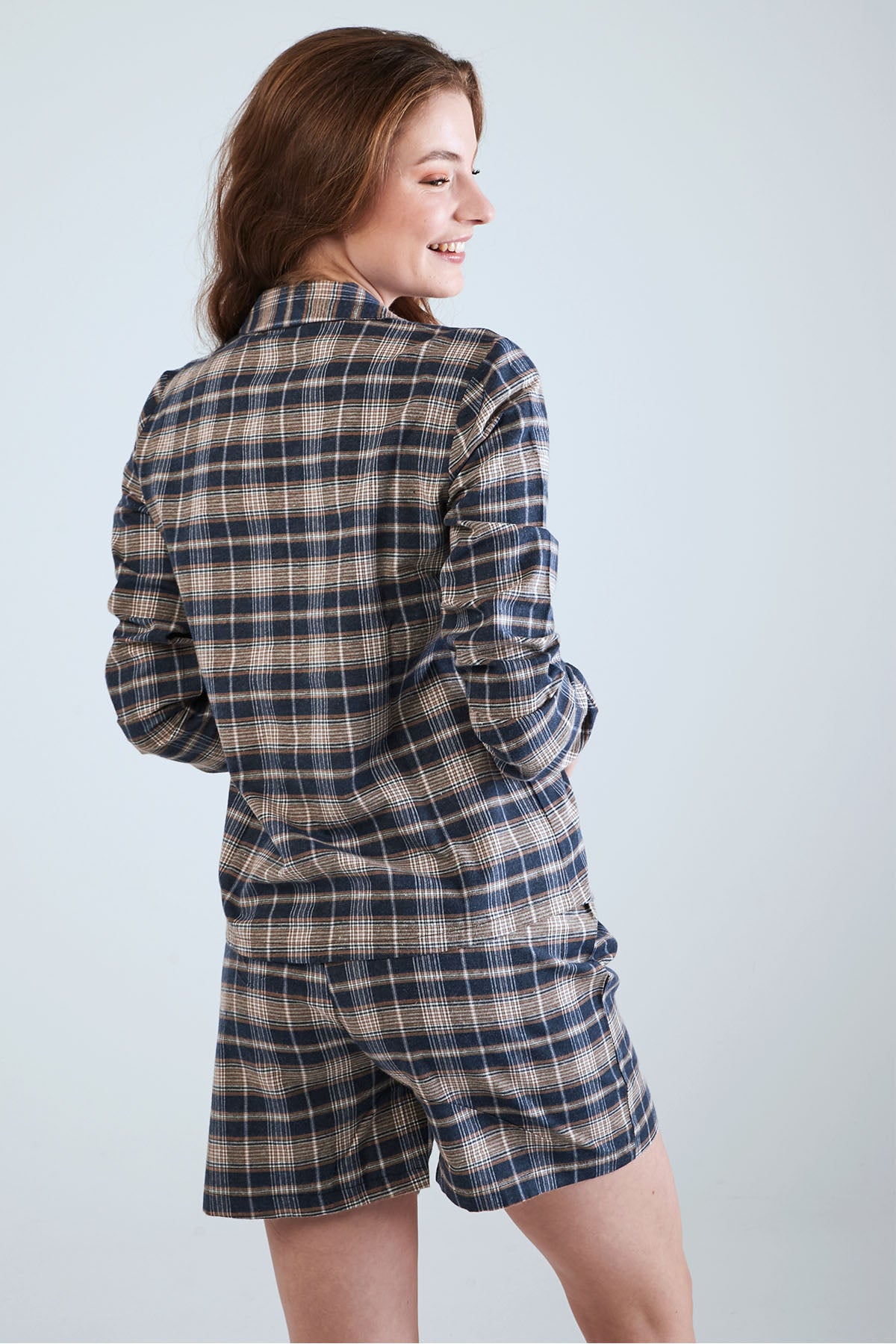 Partterned Shirt Long Sleeve Pyjama Set - Blue