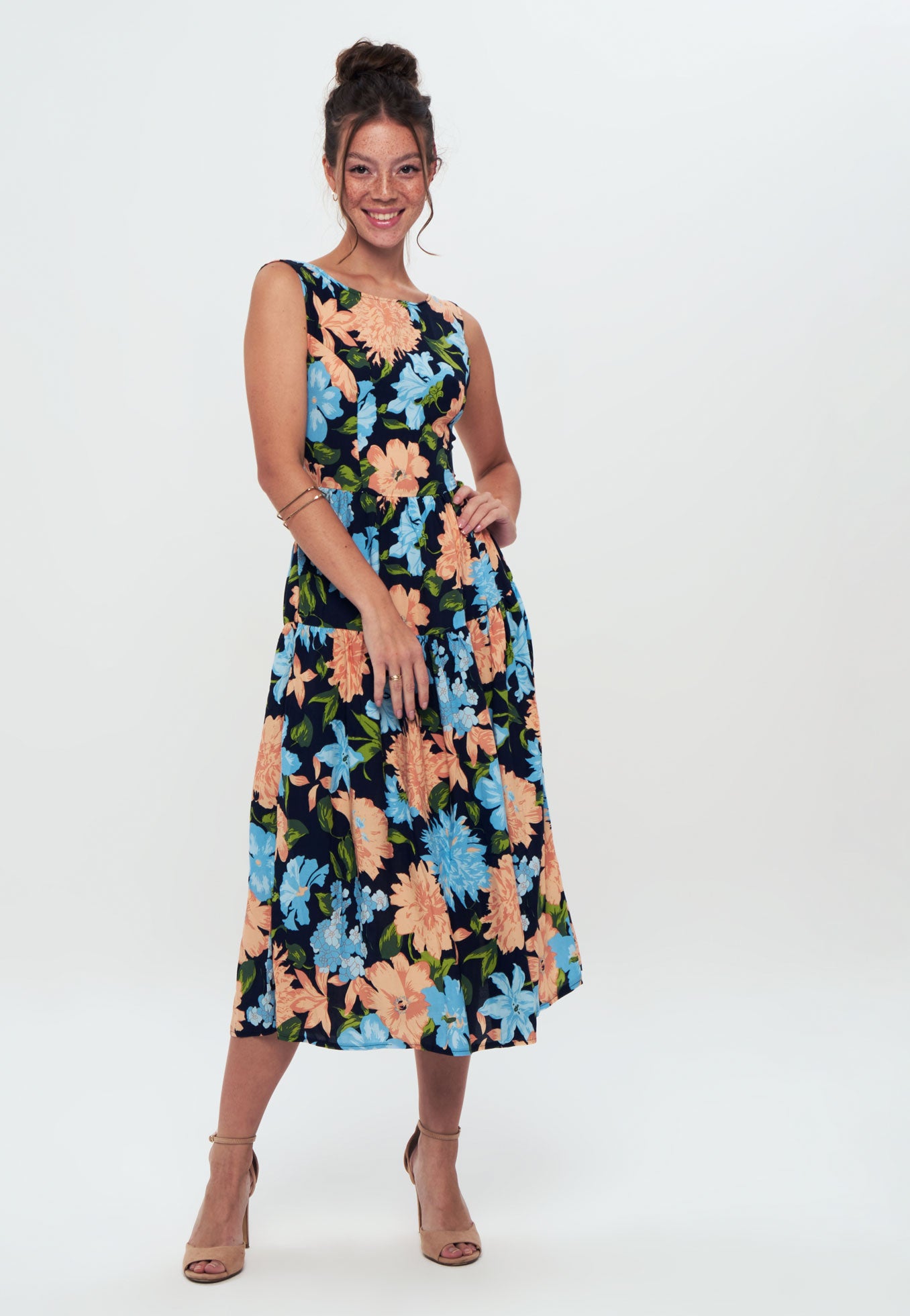 Printed Tie Back Long Dress - Day dress - mix color