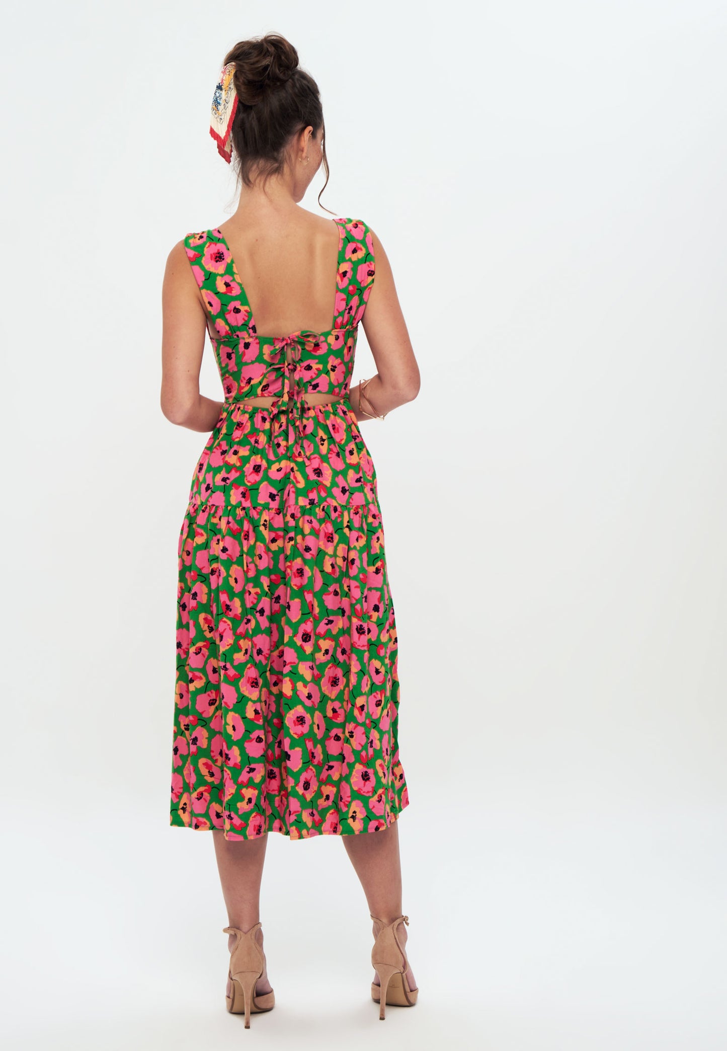 Printed Tie Back Long Dress - Day dress - pink poppy