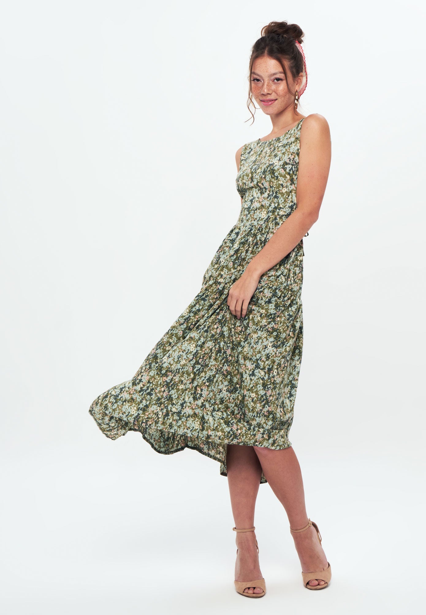 Printed Tie Back Long Dress - Day dress - green meadow