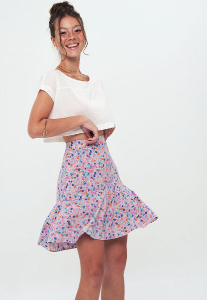 RUFFLE - Printed Mini Skirt - blue pink