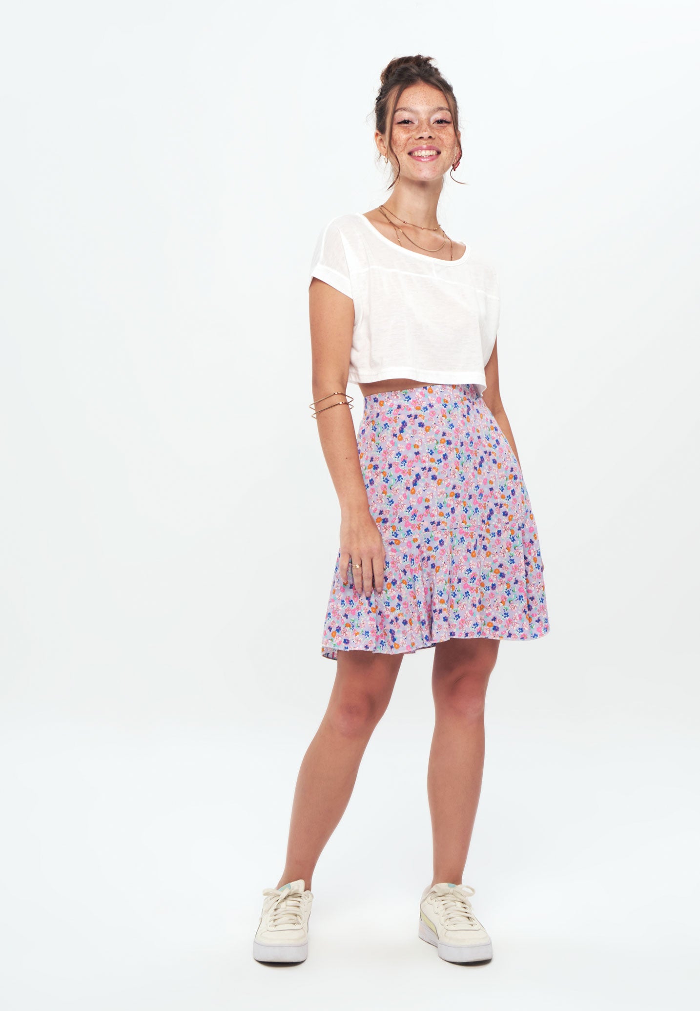 RUFFLE - Printed Mini Skirt - blue pink