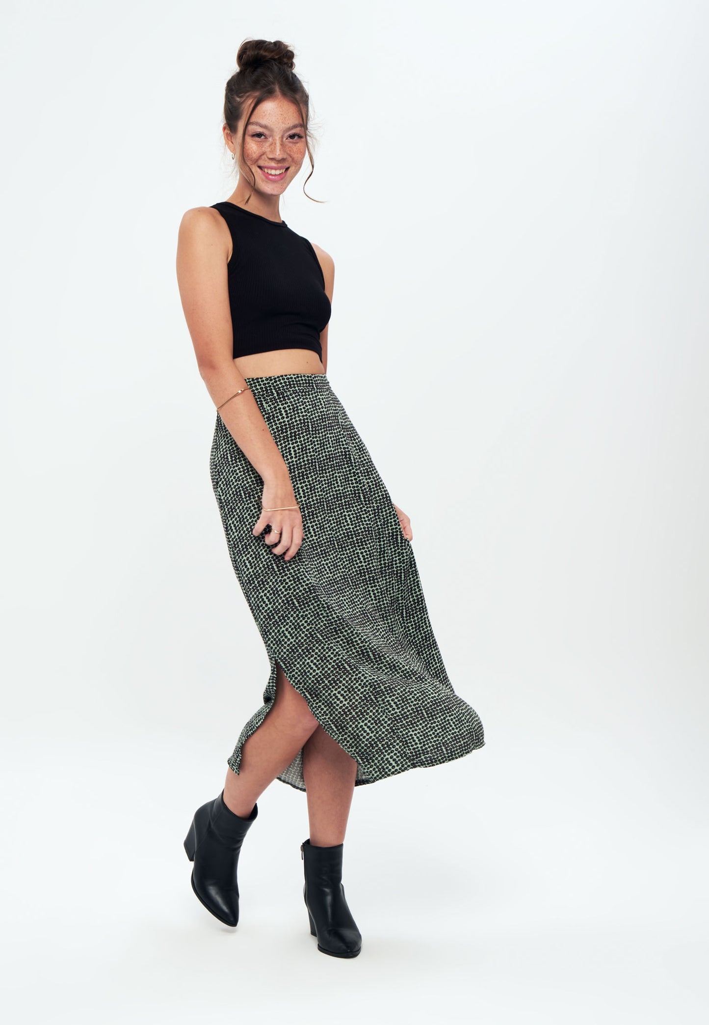 Herita Printed Long Slit Skirt Mix Color