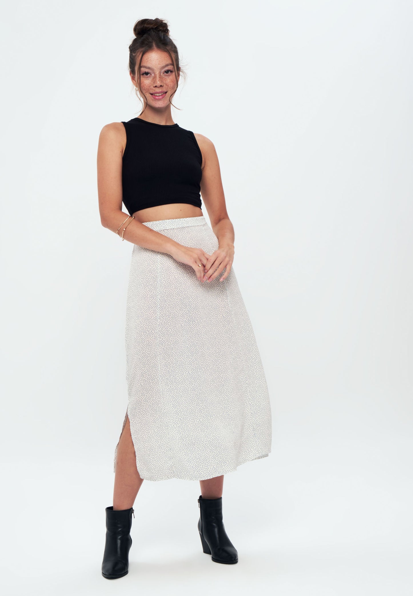 Herita Printed Long Slit Skirt White blue spot