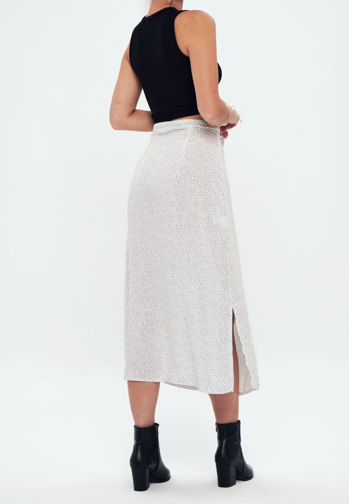 Herita Printed Long Slit Skirt White blue spot