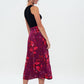 Herita Printed Long Slit Skirt Fuchsia floral