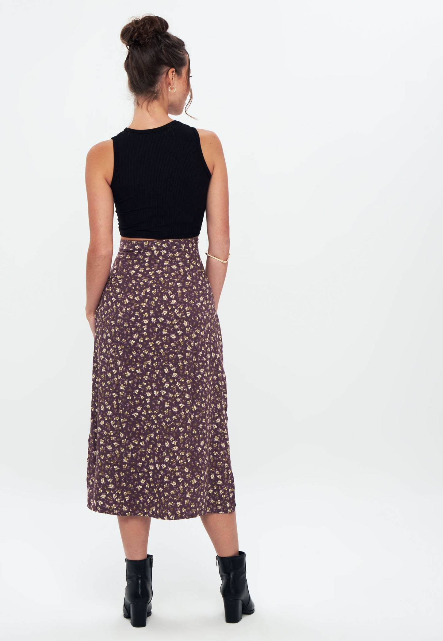 Herita Printed Long Slit Skirt Brown