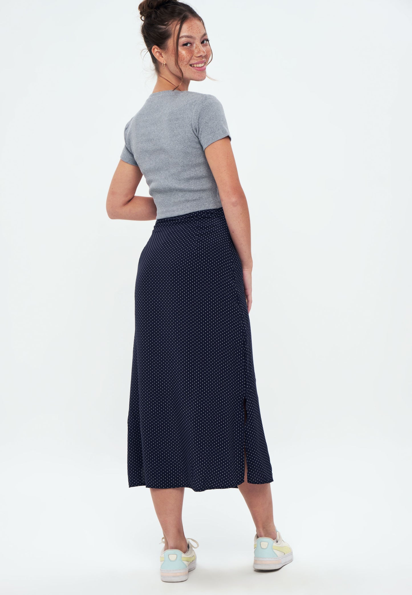 Herita Printed Long Slit Skirt Navy blue