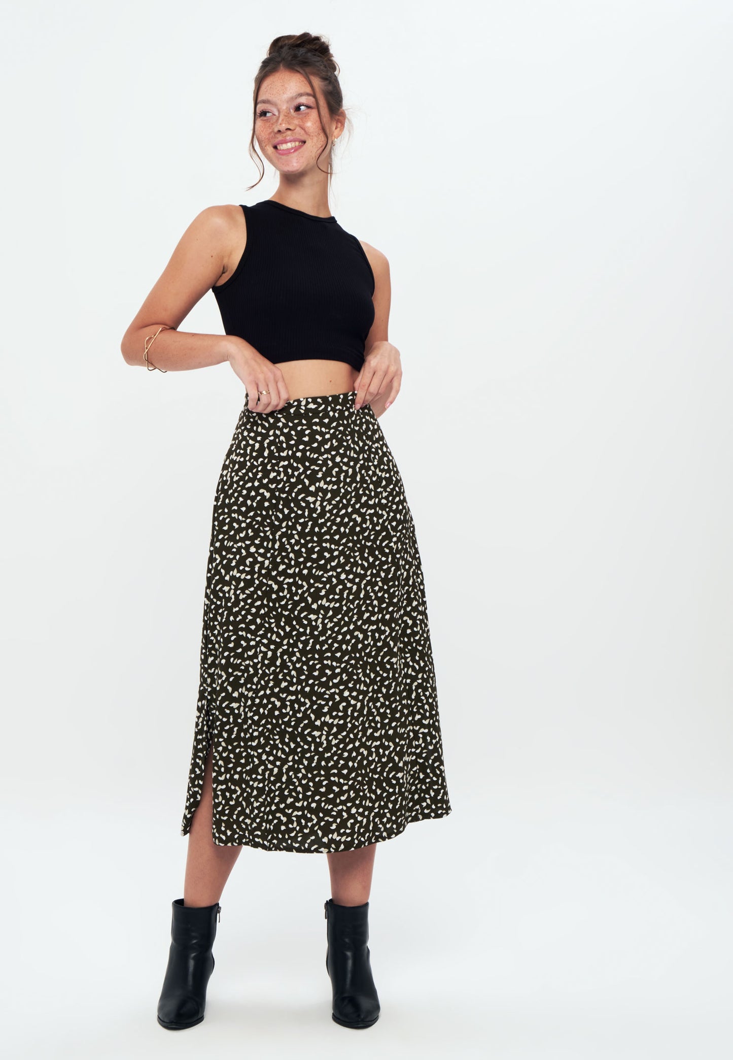 Printed Long Slit Skirt - Green