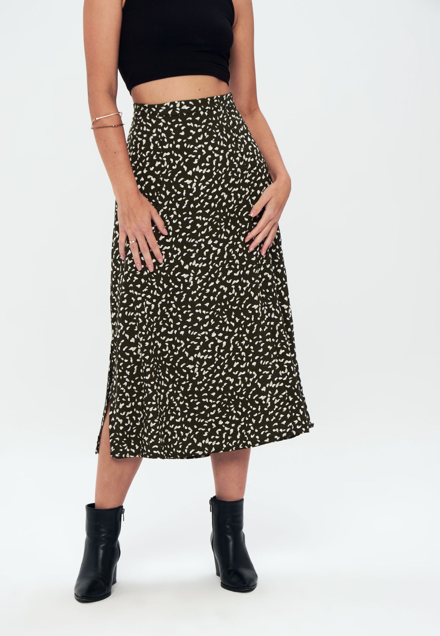 Printed Long Slit Skirt - Green