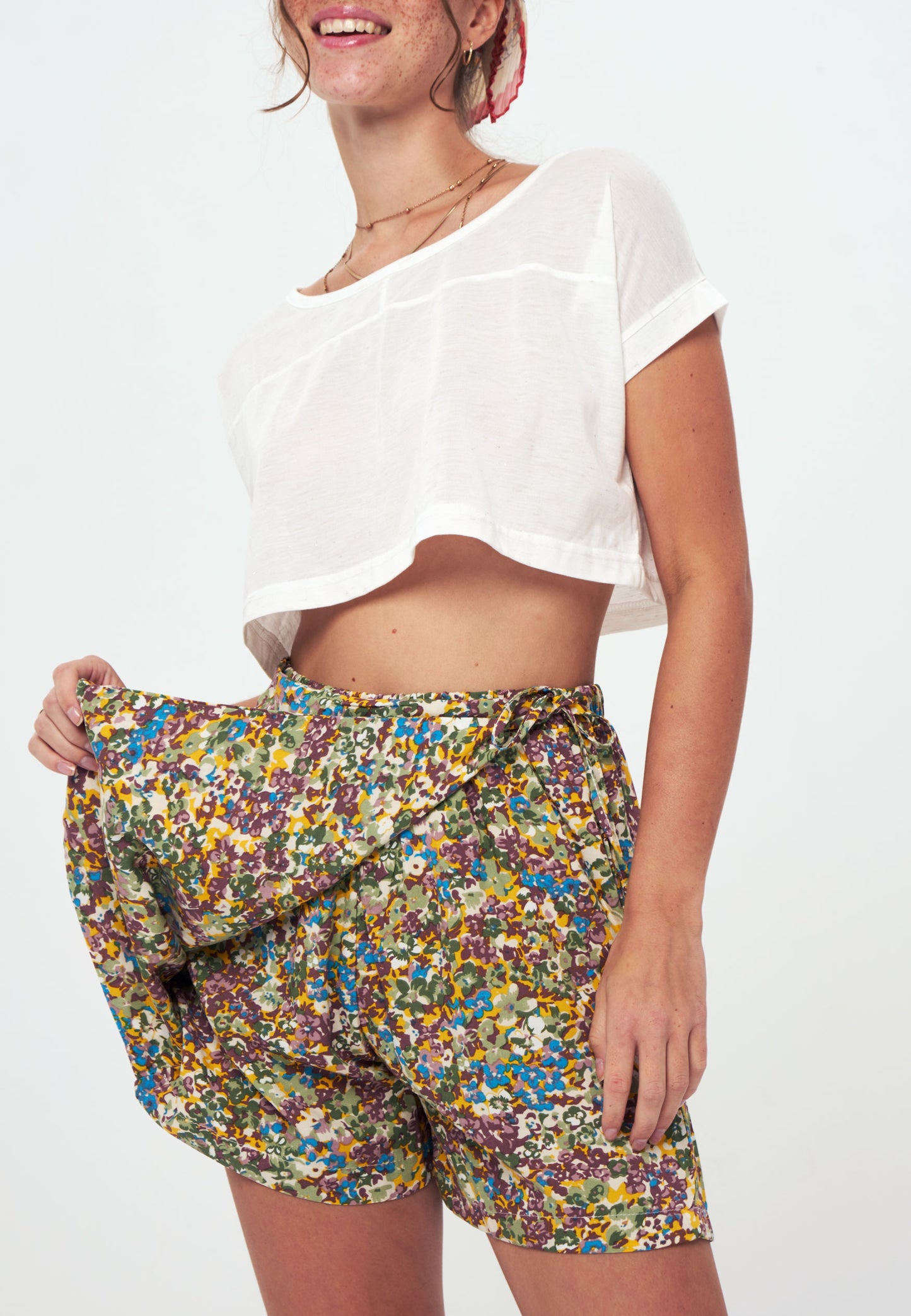 SKORT - Printed Wrap Skirt Short - brown yellow