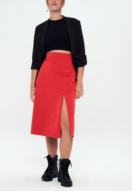 Front Slit Midi Skirt - Orange