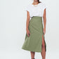 Front Slit Midi Skirt - Green