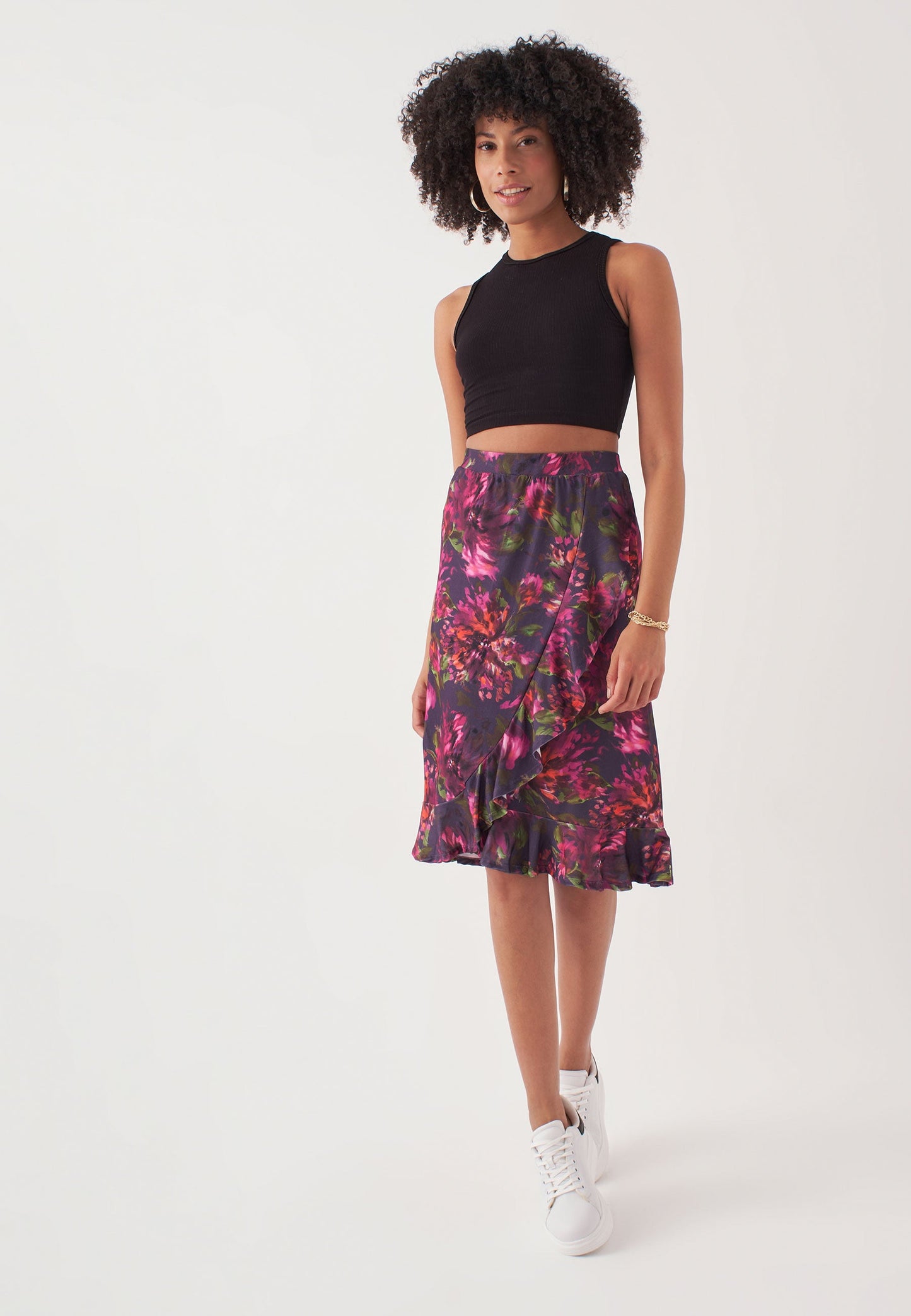 Midi Length Skirt with Ruffle Detail