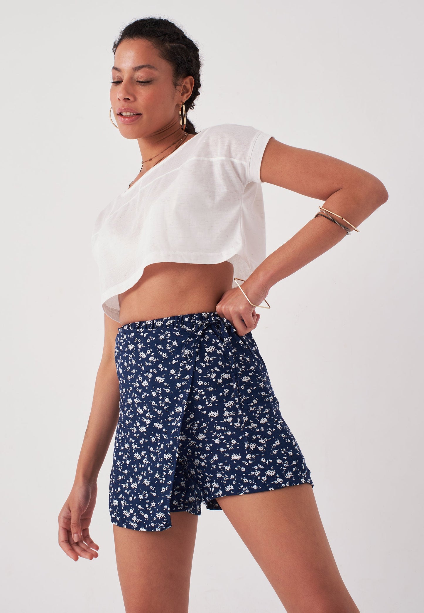 Polka Dot Patterned Skort - Navy Blue