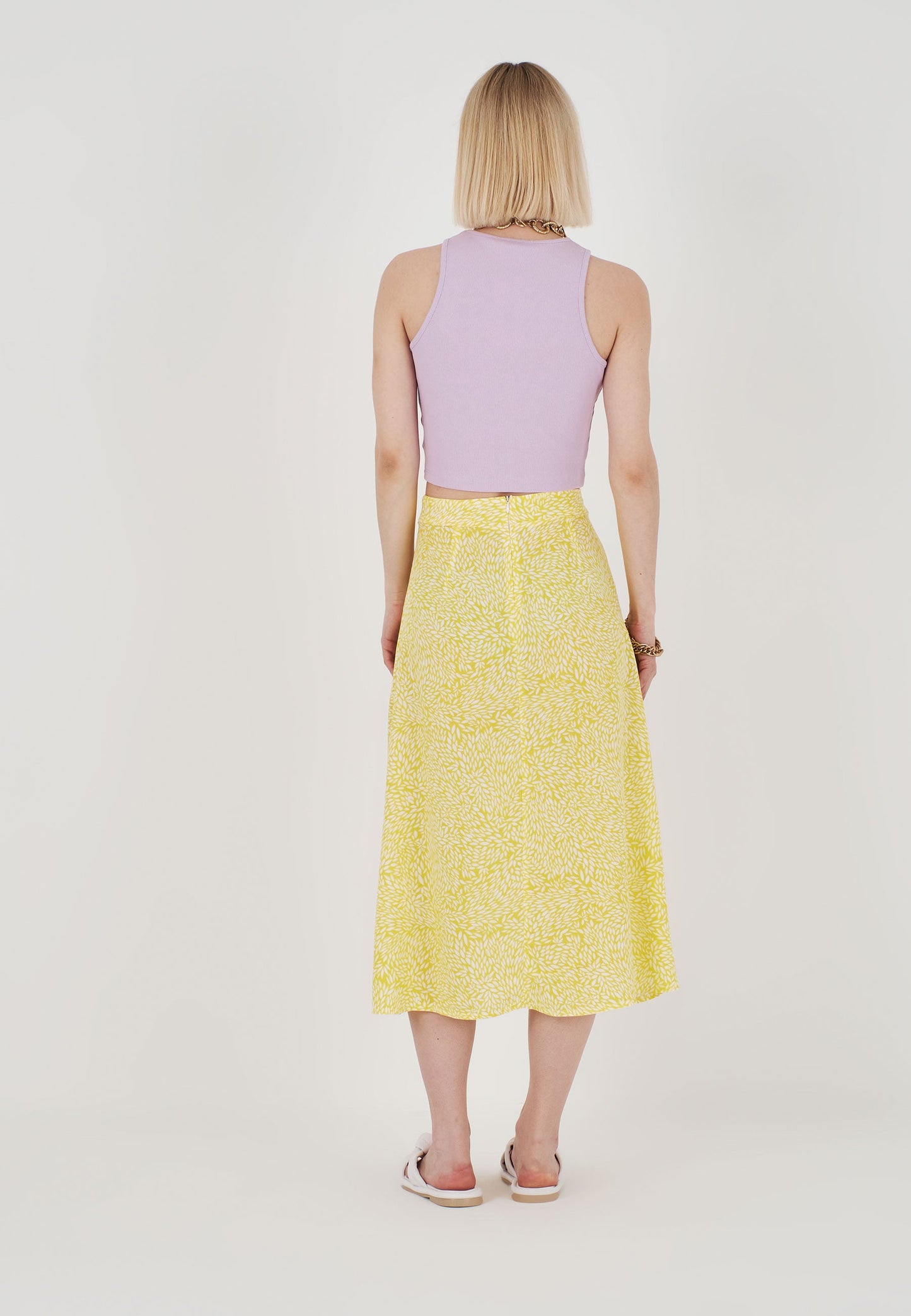 Yellow Patterned Skirt - White