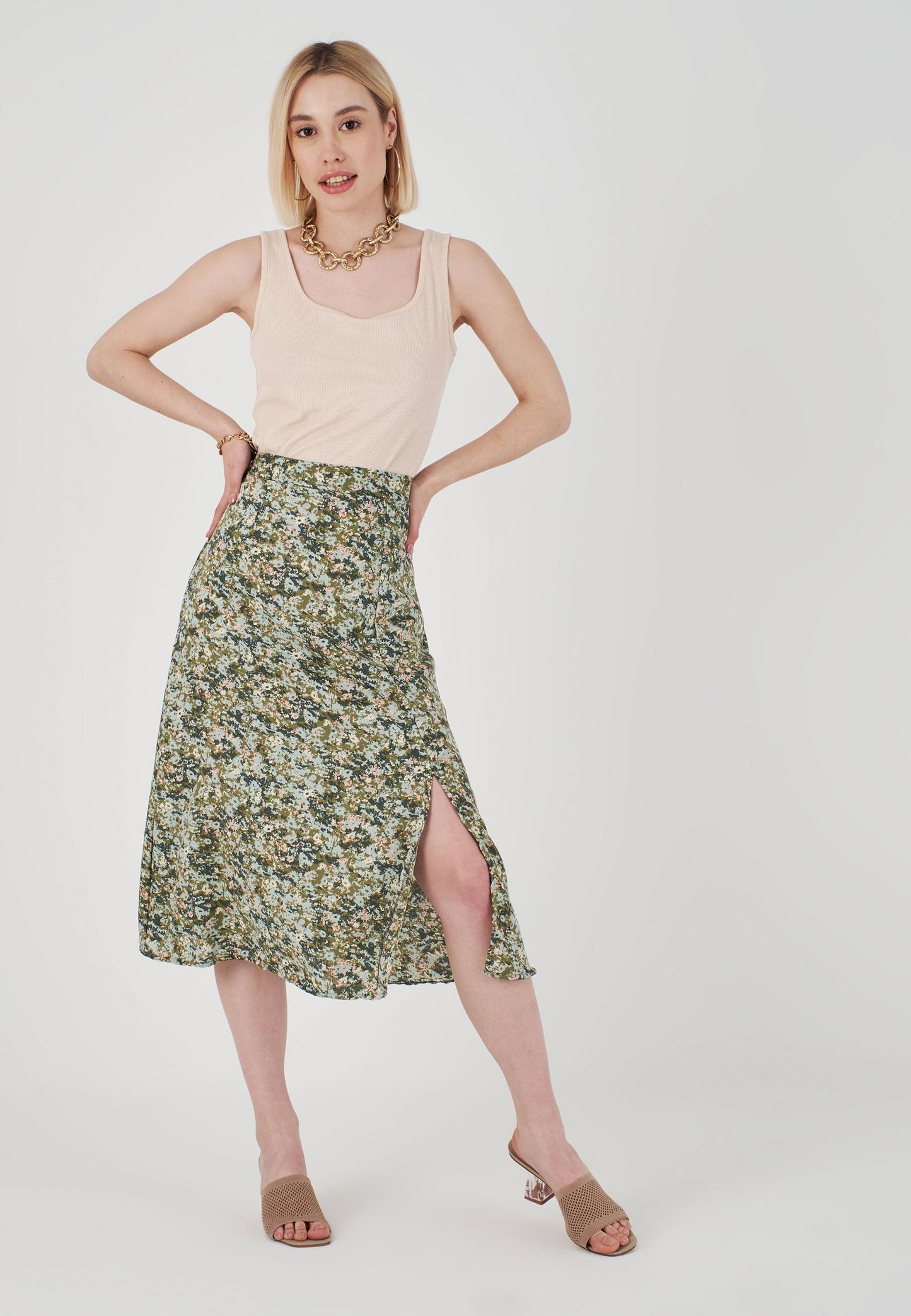 Green Patterned Skirt