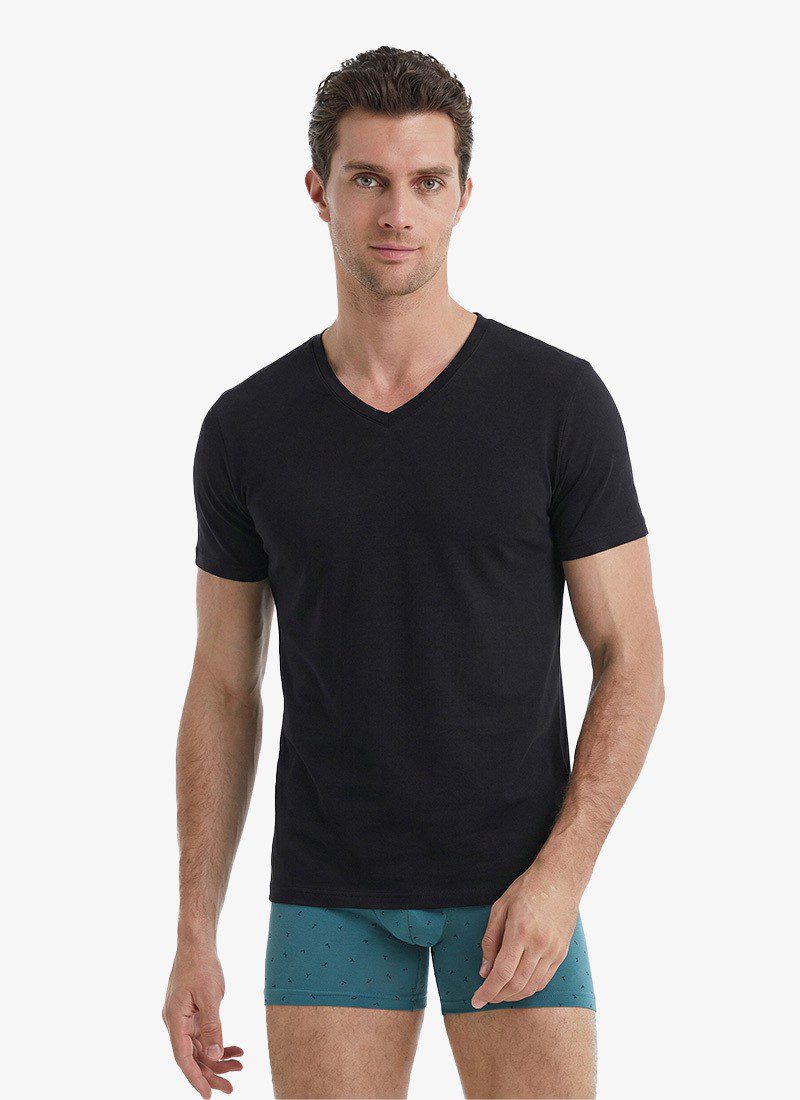 Herren V-Ausschnitt Aura 9508 T-Shirt - Schwarz