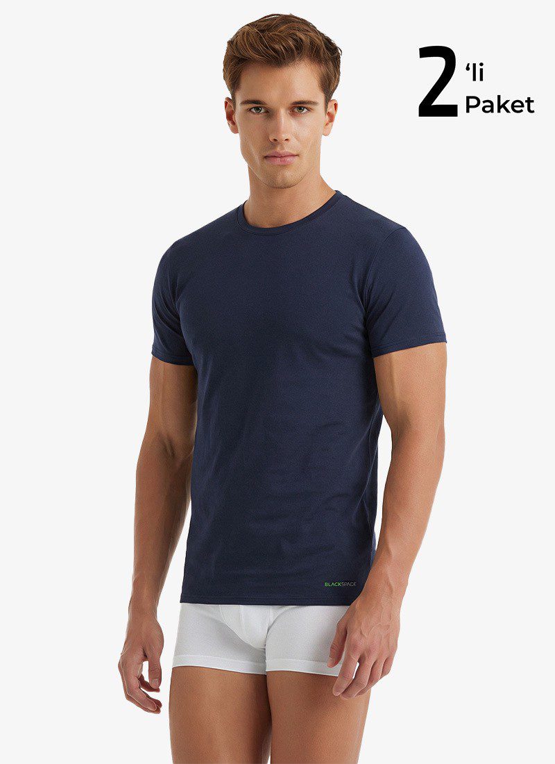Herren Fein Baumwollunterhemd 2er-Pack - Marine