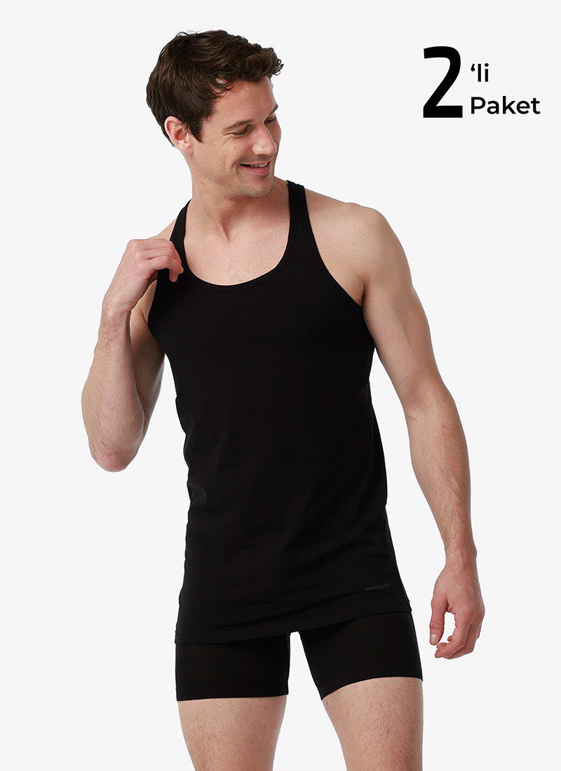 Herren Sportweste 2er-Pack Fein Baumwolle Schwarz
