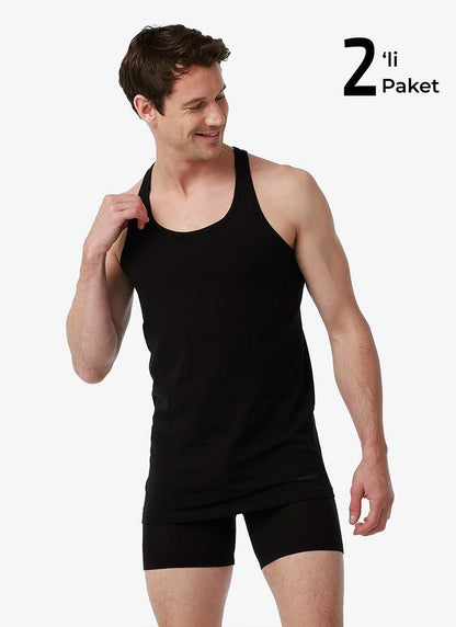 Herren Sportweste 2er-Pack Fein Baumwolle Schwarz