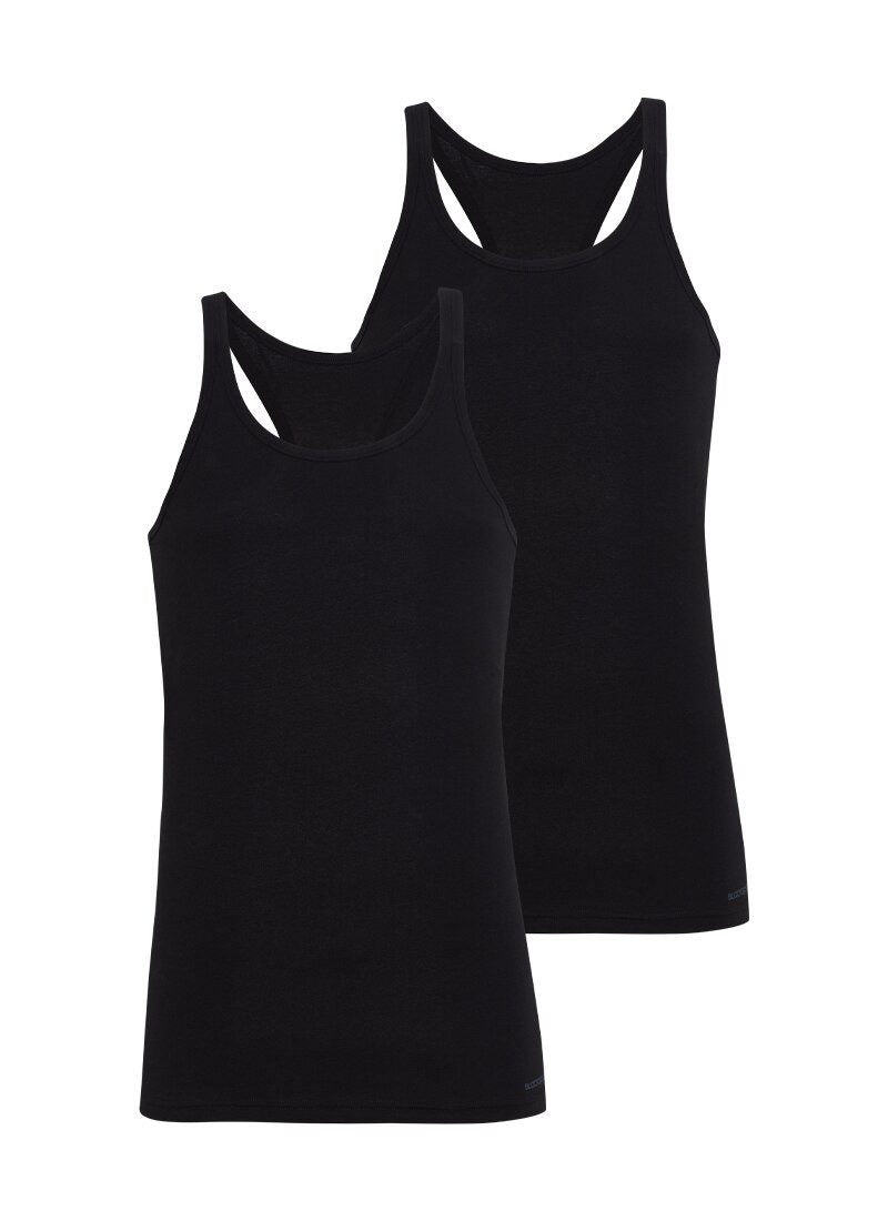 Herren Sportweste 2er-Pack Fein Baumwolle Schwarz
