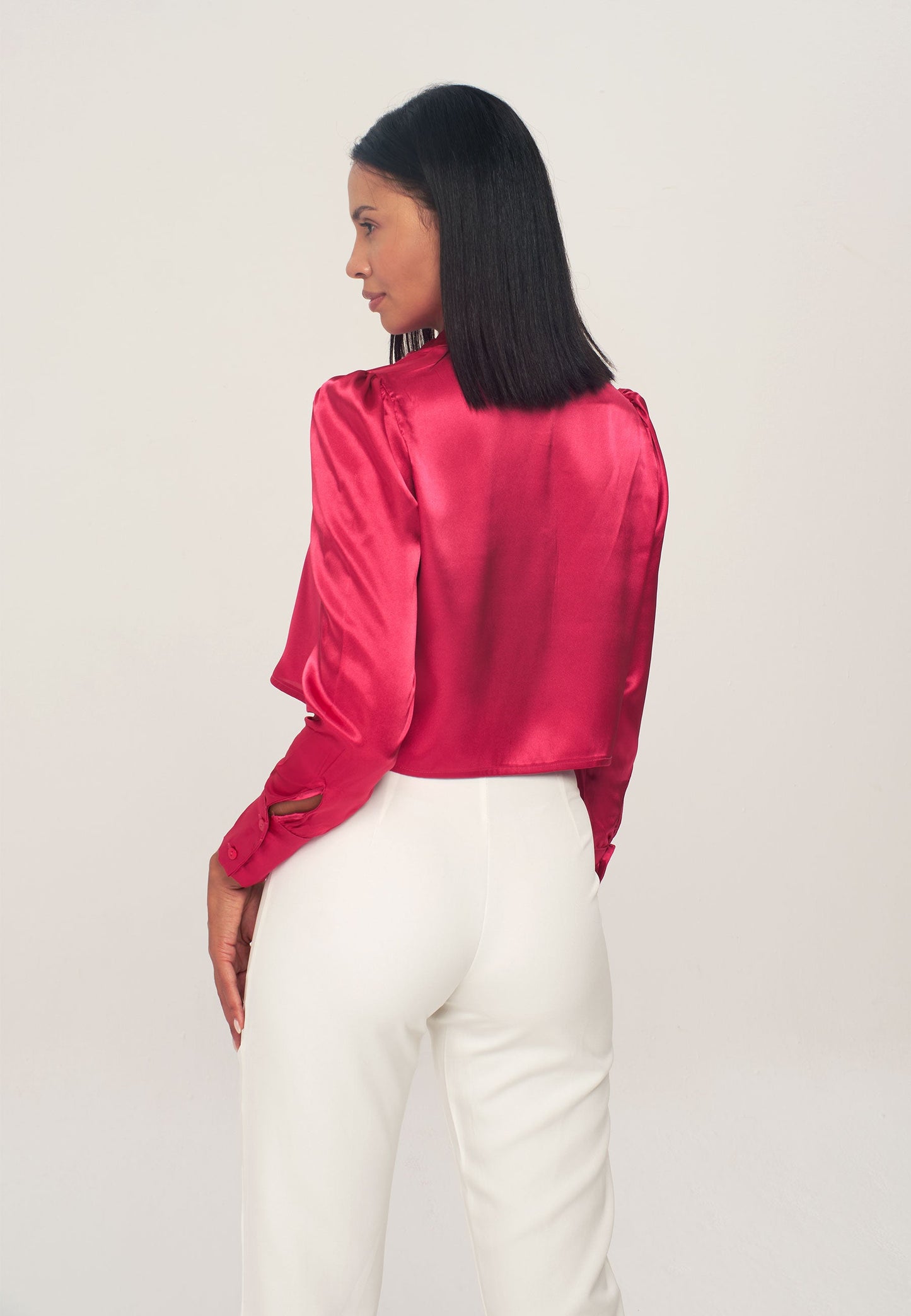 Satin Crop Shirt - Fuchsia