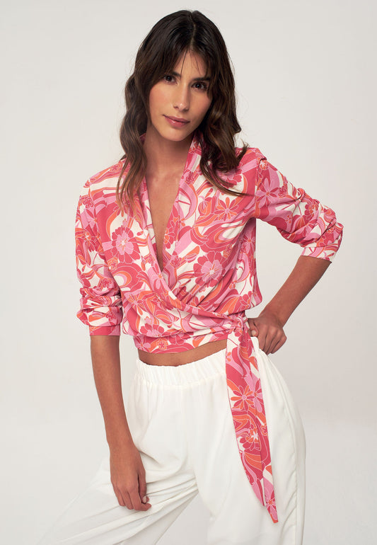 Flower Patterned Blouse - Pink