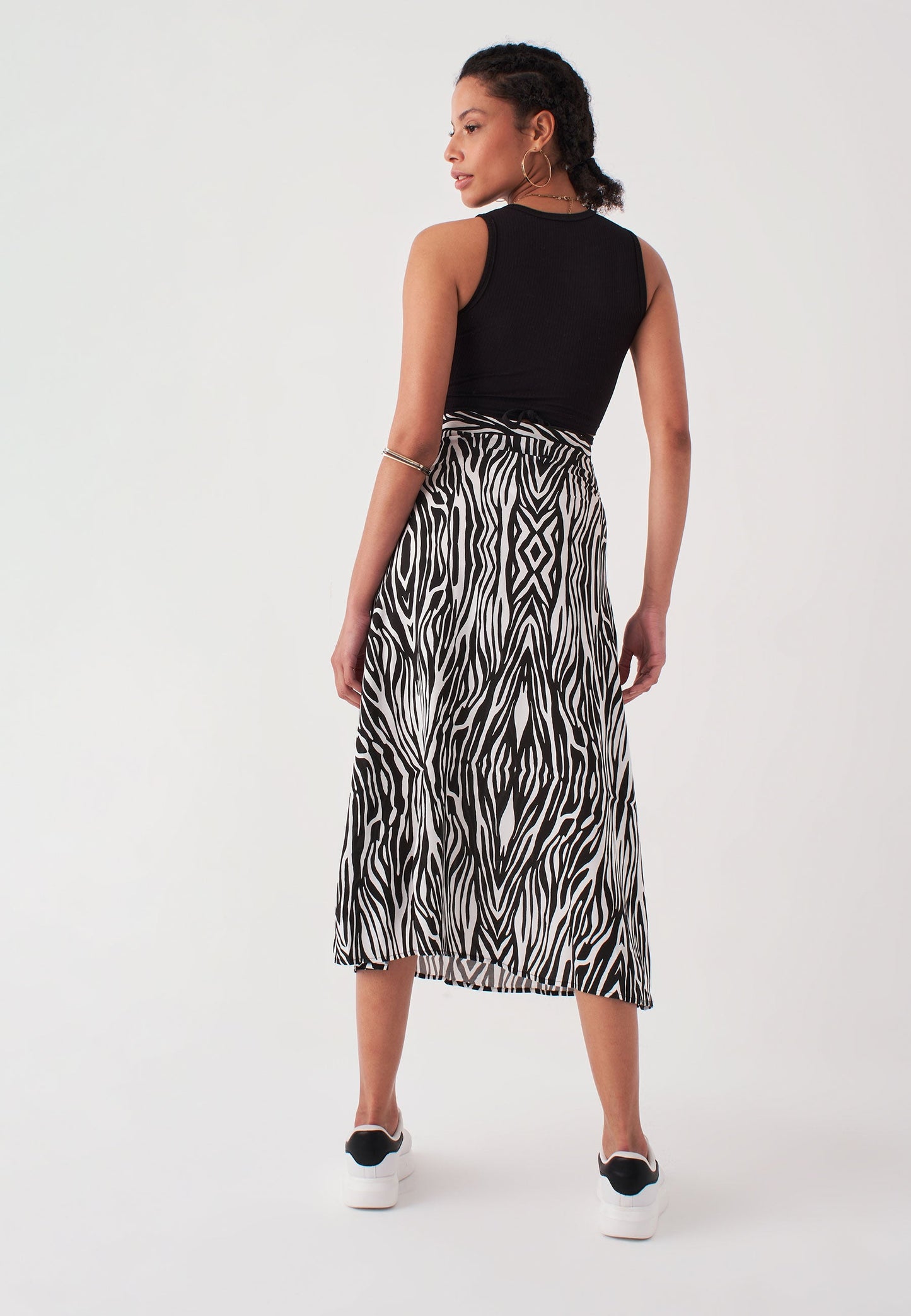 Women's Midi Length Zebra Print Skirt with Slits