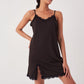 Black Lace Deep Slit Nightgown