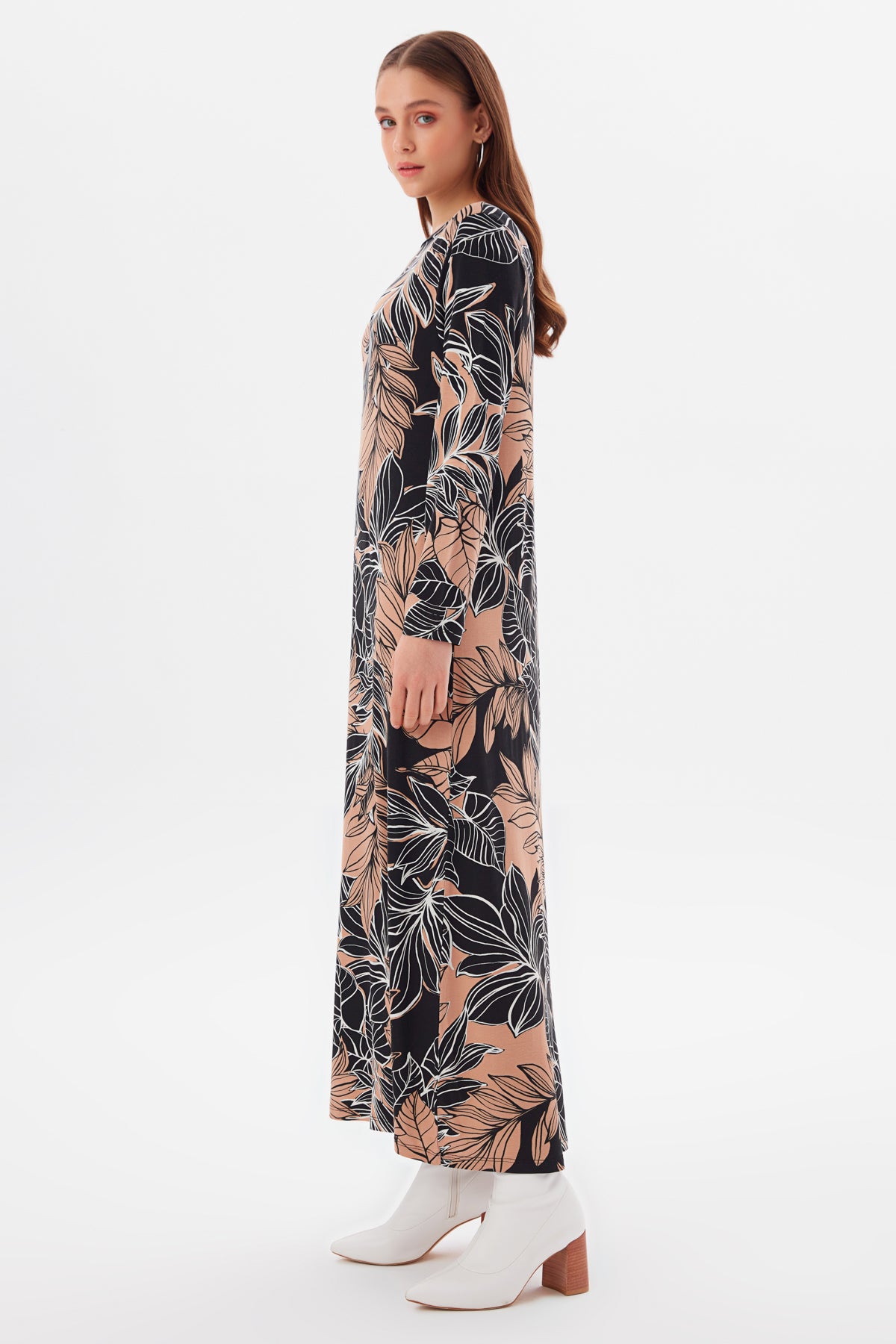 MUNI MUNI - Printed Long Viscose Dress - light brown