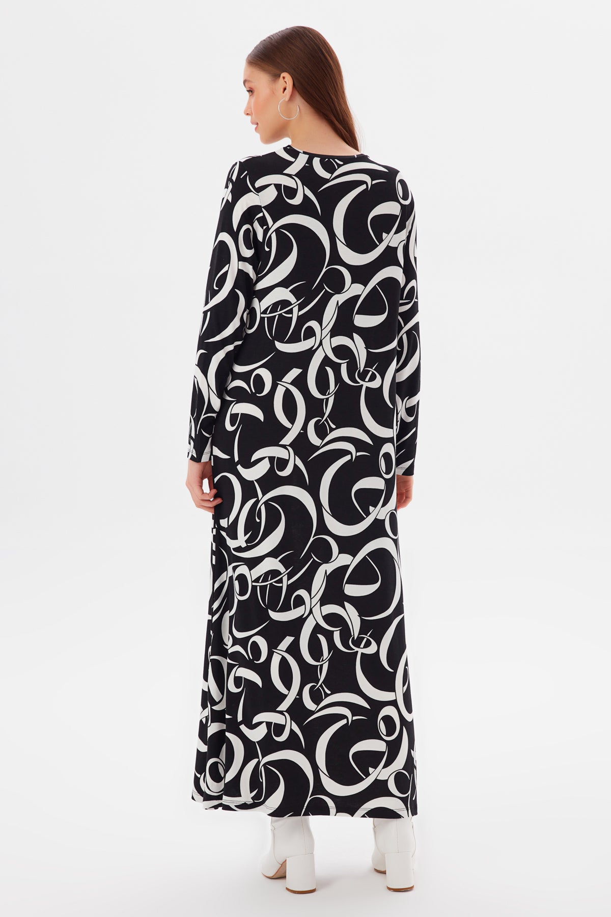 MUNI MUNI - Printed Long Viscose Dress - black white