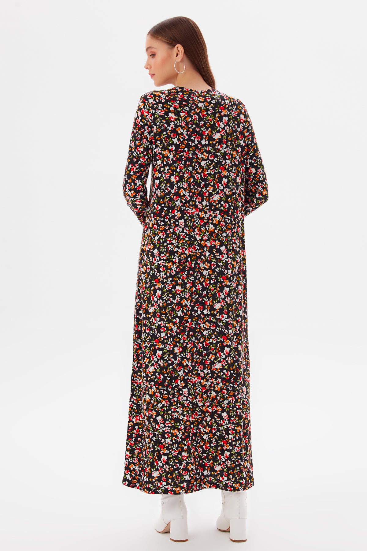 MUNI MUNI - Printed Long Viscose Dress - black red