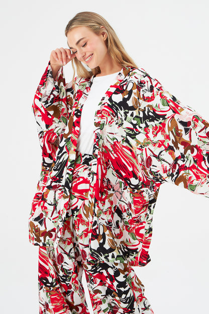 MUNI MUNI - Printed Kimono Top - red