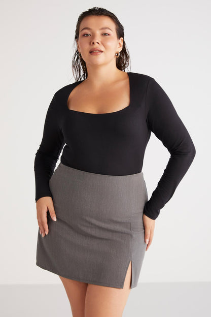Damen Plus Size Bodycon Bluse eckiger Ausschnitt