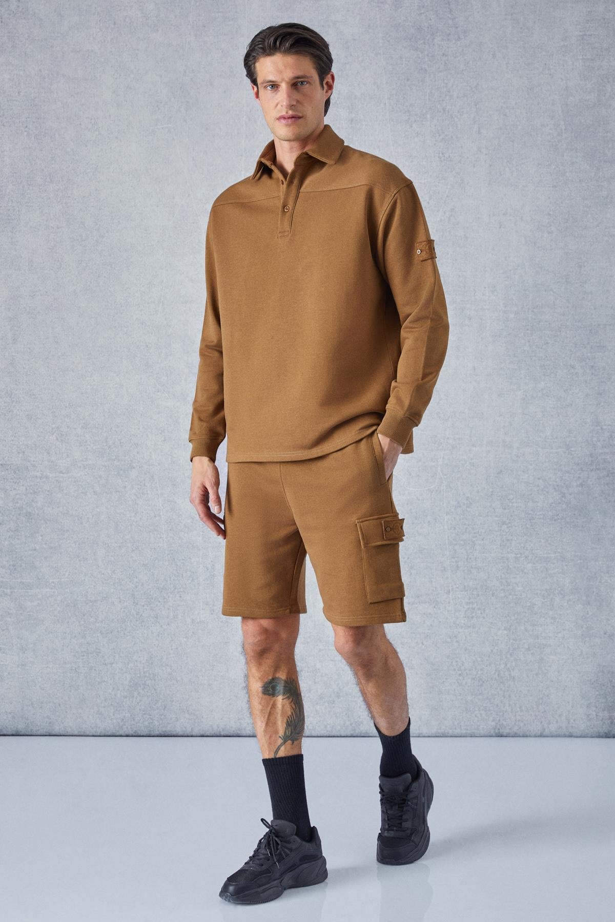 GRIMELANGE AATROX Herren Polo-Kragen Sweatshirt Dunkelbraun
