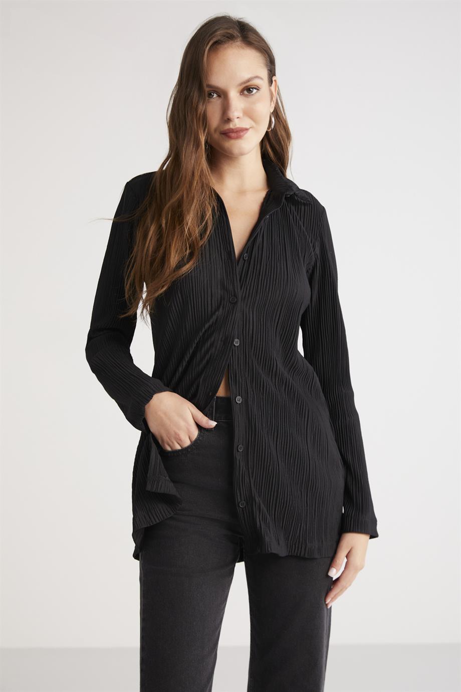 ETHIQUET Oversize-Strickhemd Schwarz