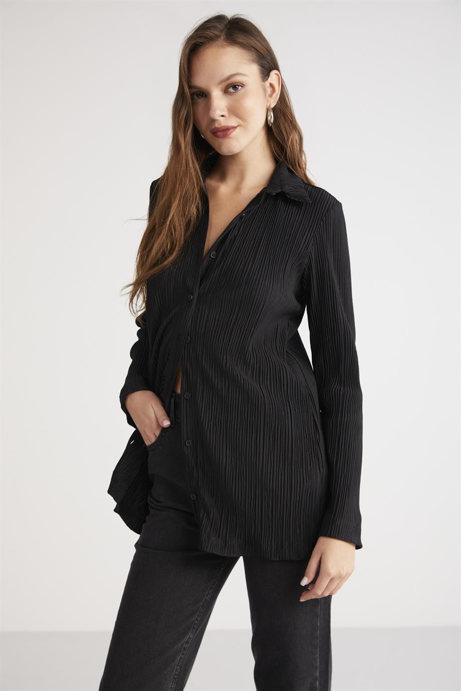 ETHIQUET Oversize-Strickhemd Schwarz