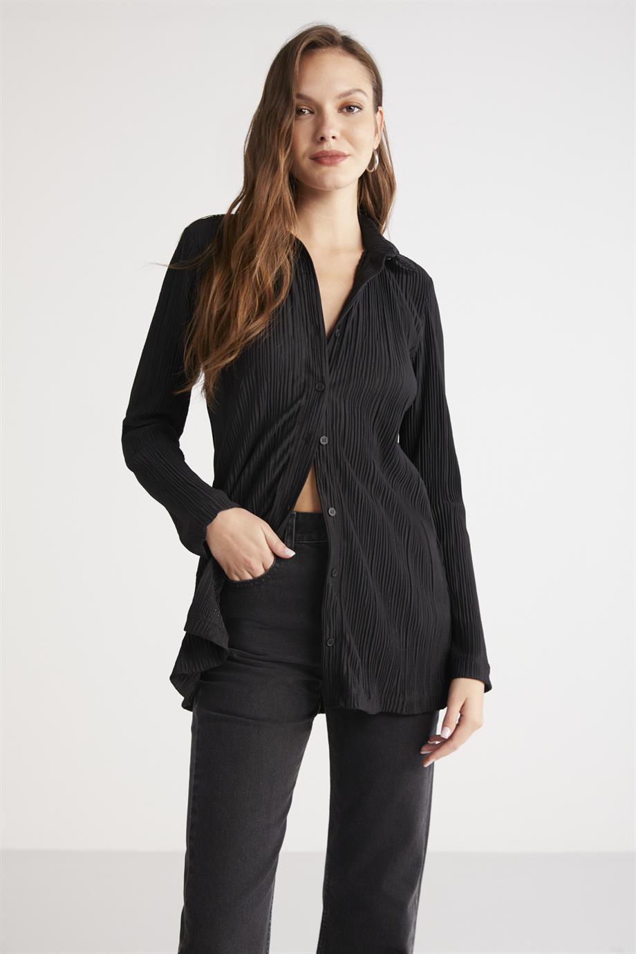 ETHIQUET Oversize-Strickhemd Schwarz