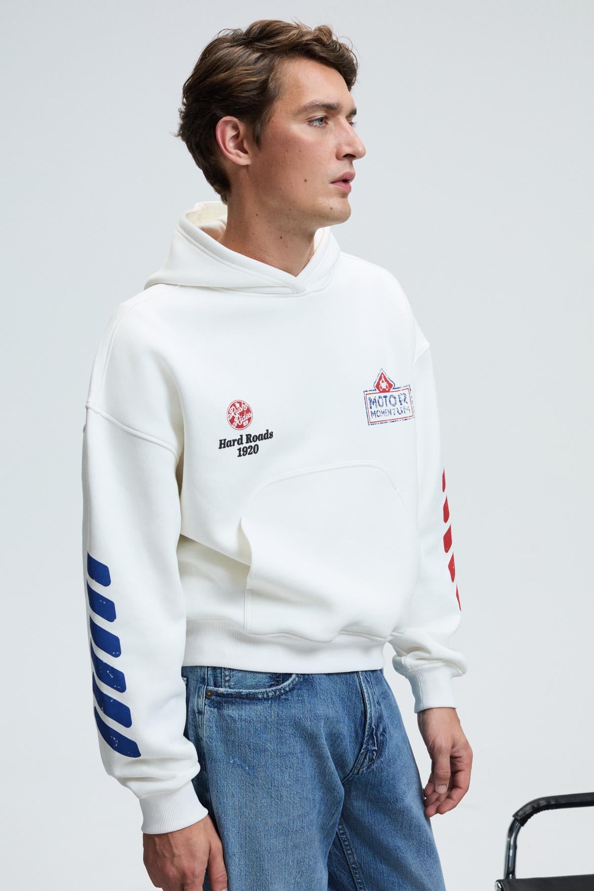 GRIMELANGE ABISMO Herren Sweatshirt mit Kapuze Weiß