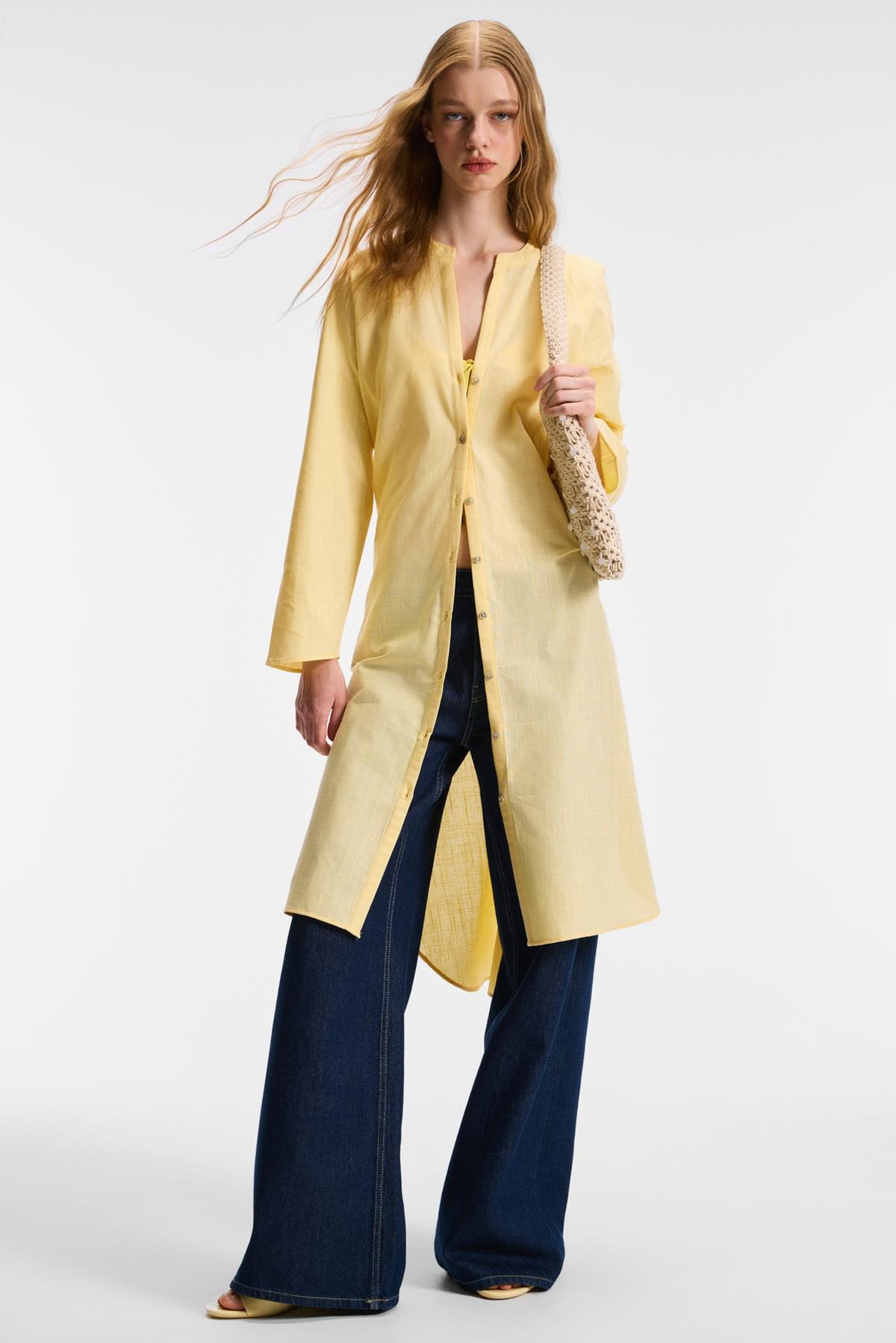 ETHIQUET ACALLAR Damen Leinen-Look Kleid Gelb