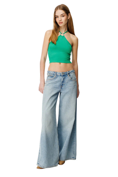 Offene Schulter Metall Applikation Bluse