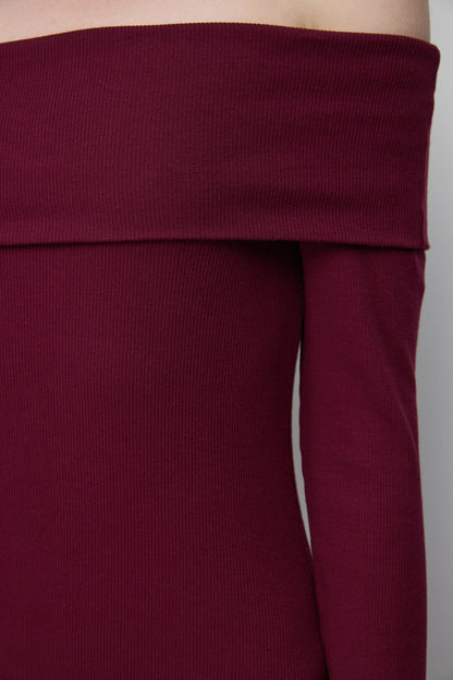 Schulterfreies Cord-Midikleid