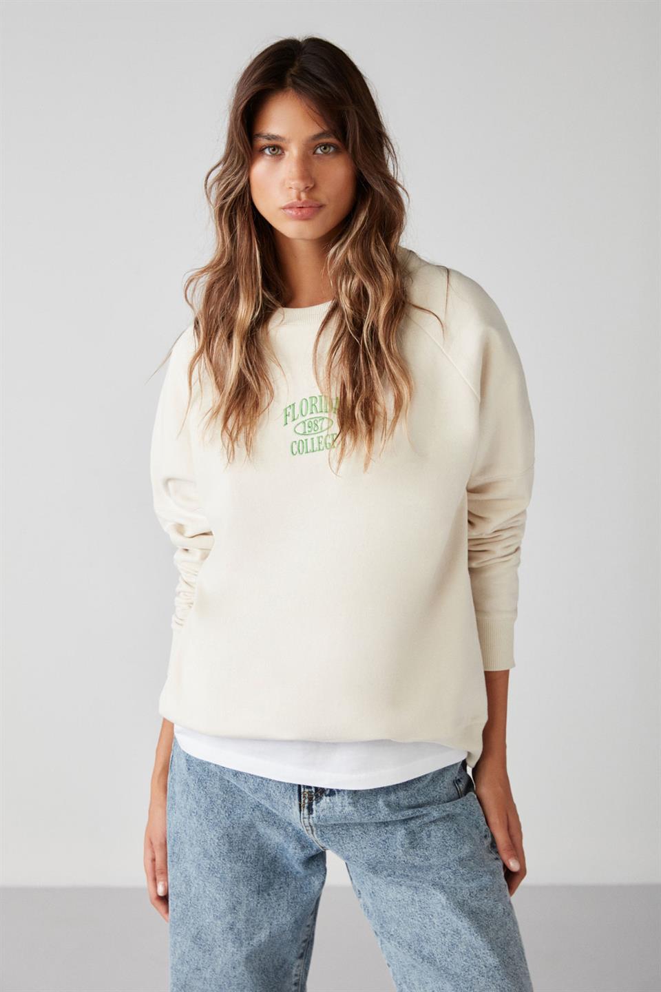 GRIMELANGE ADRIELLE Damen Besticktes Sweatshirt Ecru