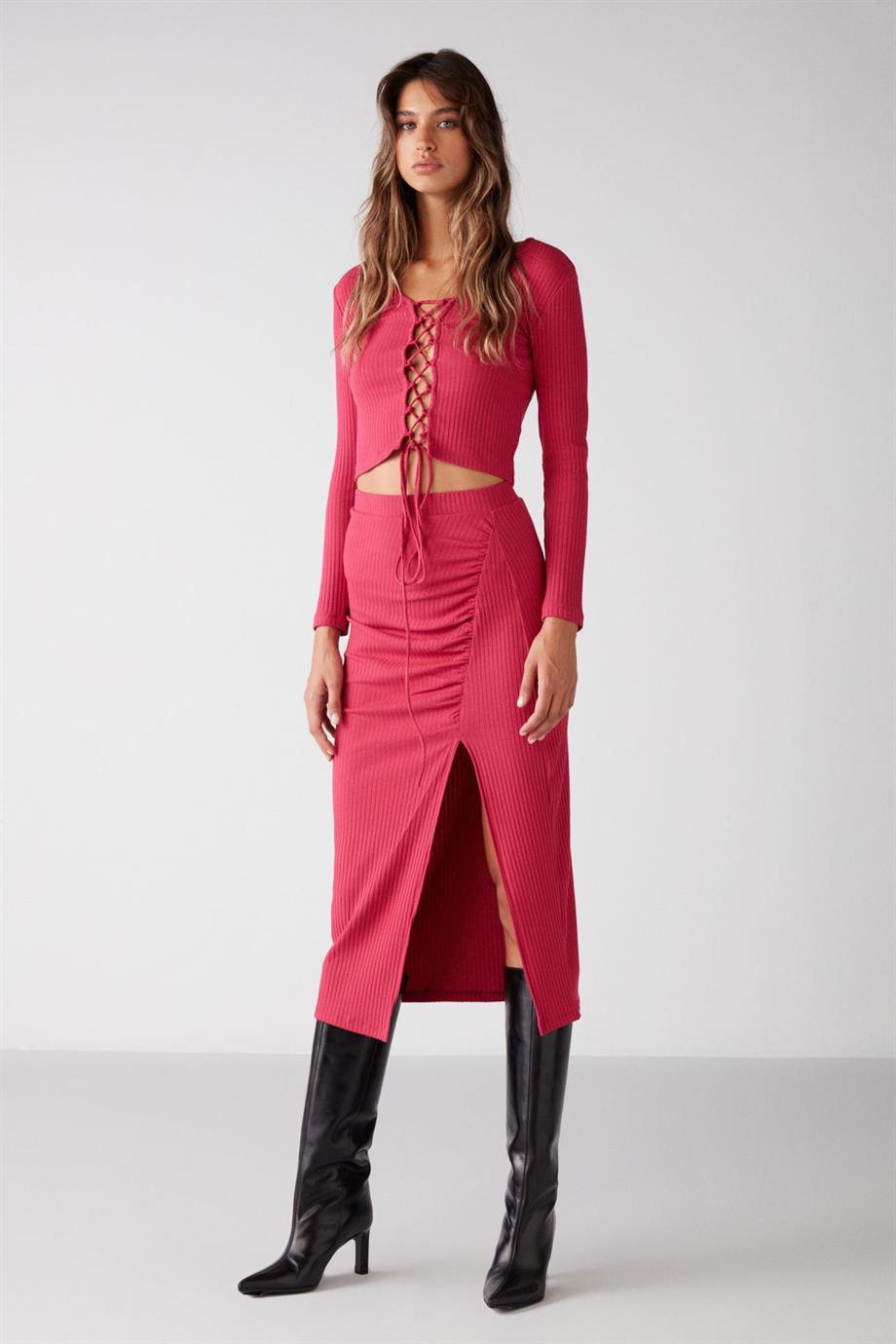 ETHIQUET Strickbluse Relaxed Fuchsia