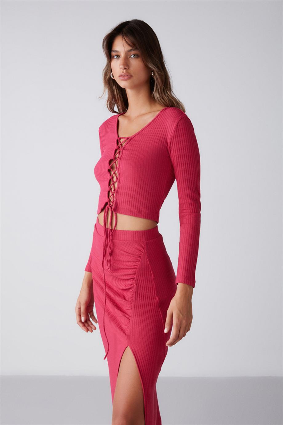 ETHIQUET Strickbluse Relaxed Fuchsia