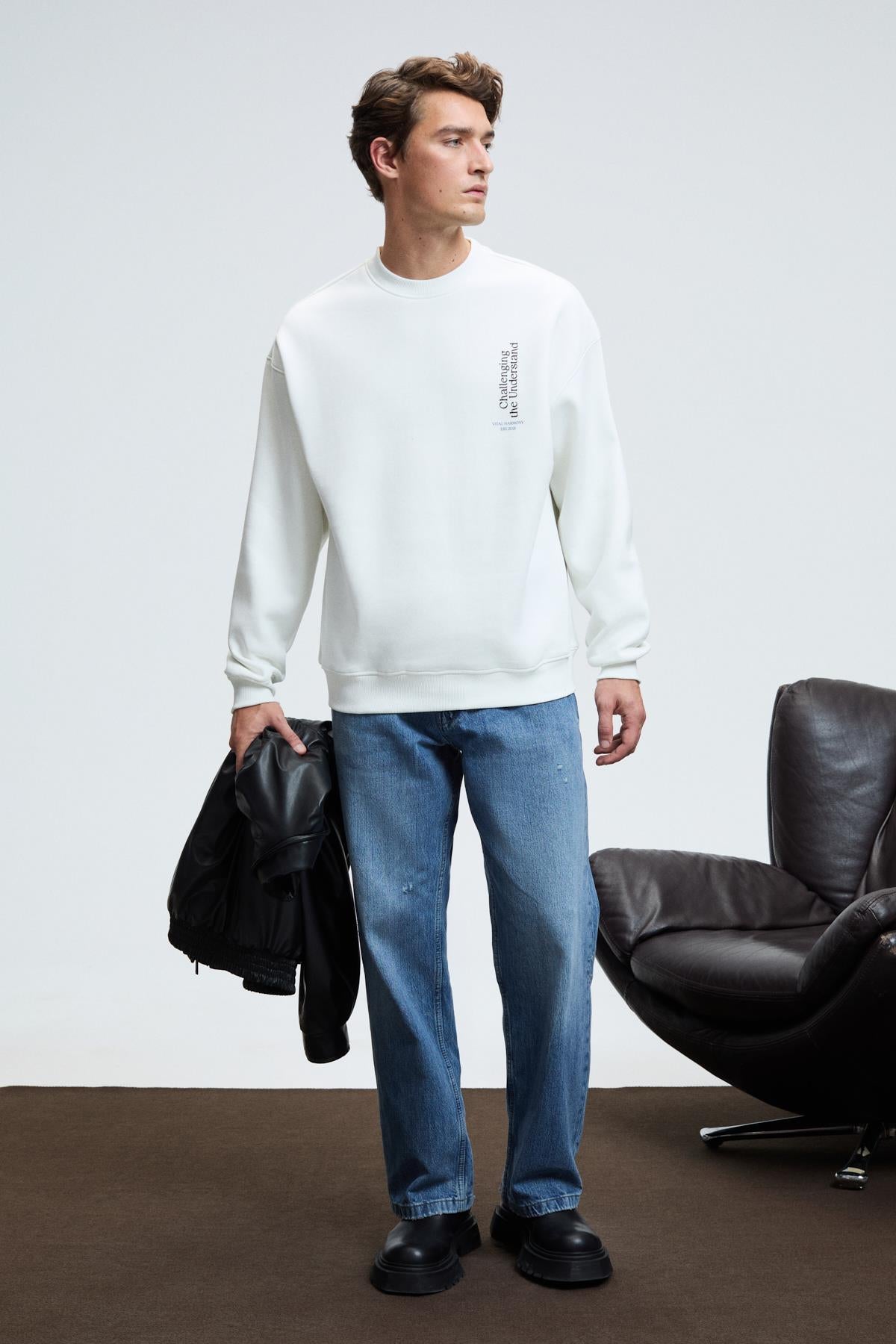 Herren Sweatshirt Rundhals Brust-Rückendruck