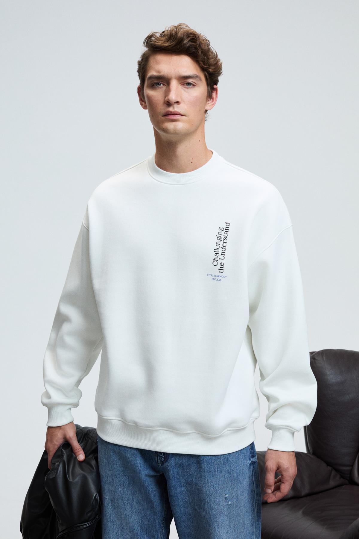 Herren Sweatshirt Rundhals Brust-Rückendruck