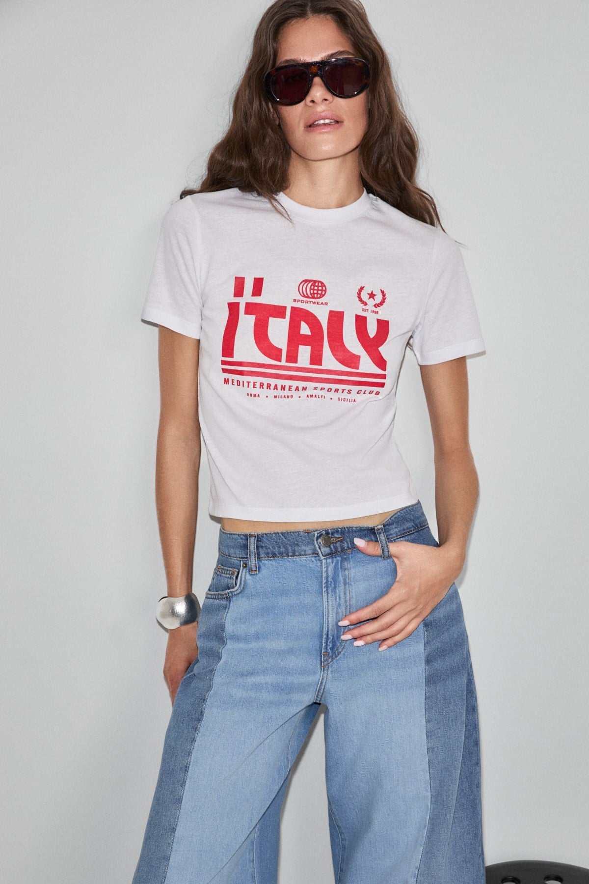 ETHIQUET ALGHER Damen Crop-T-Shirt bedruckt Weiß