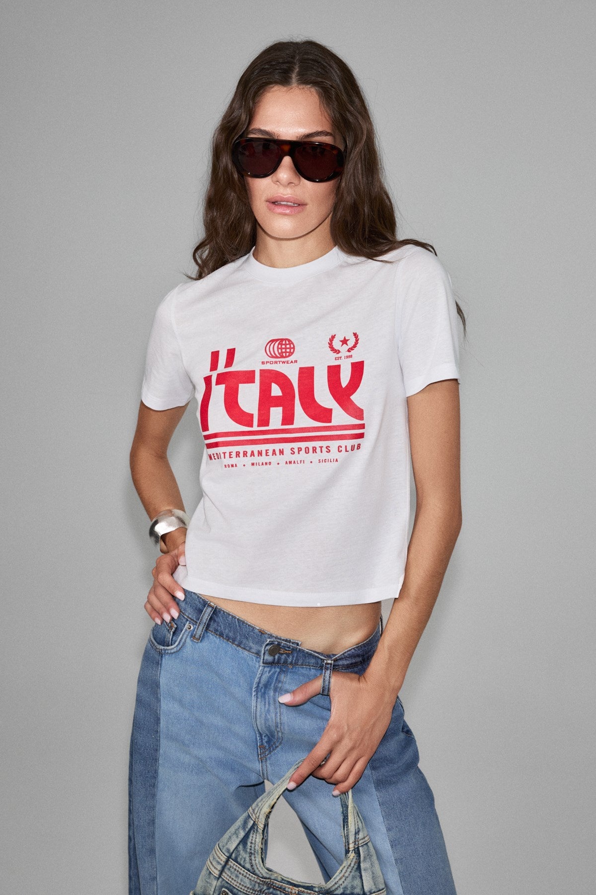 ETHIQUET ALGHER Damen Crop-T-Shirt bedruckt Weiß
